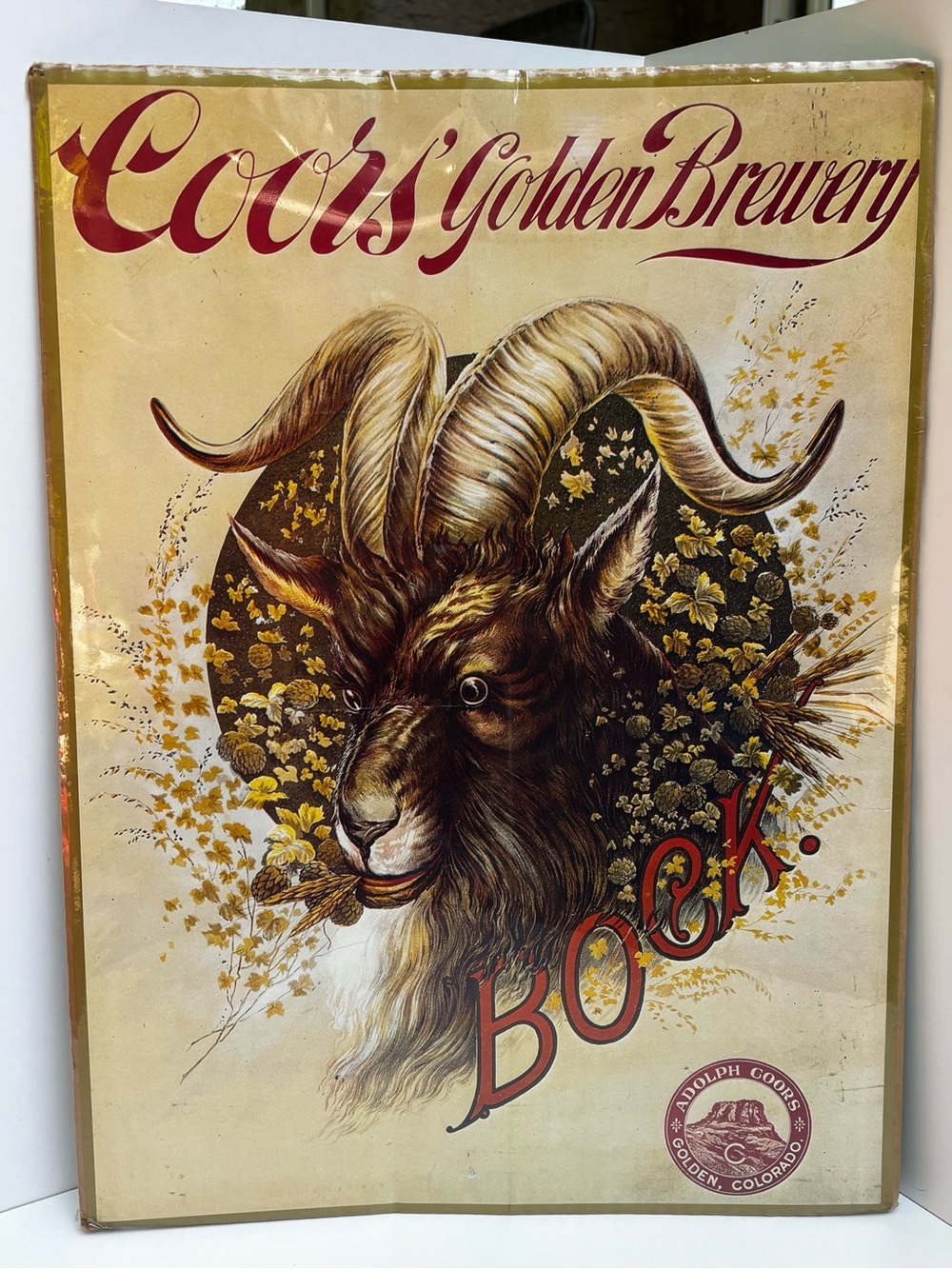 Vintage 1977 Coors Bock Beer Poster Ram Goat Bar Decor